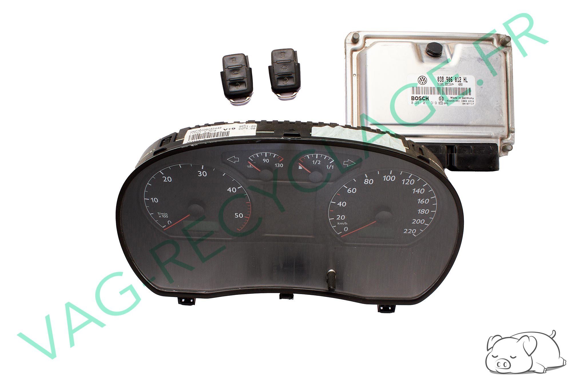 Kit démarrage Polo 4 1.9 SDI 64 boitier moteur 038906012HL compteur 6Q0920800E - Image 1