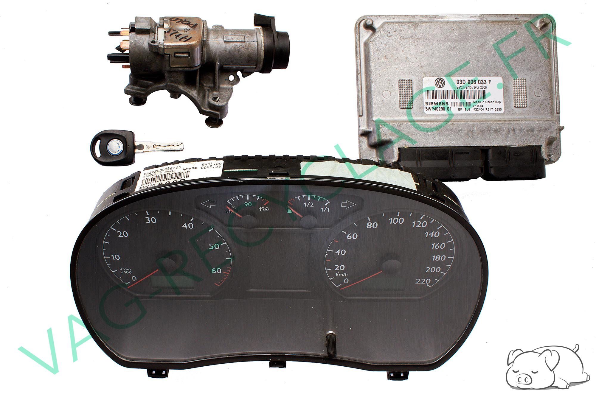 Kit démarrage Polo 4 1.2i 55cv boitier moteur 03D906033F compteur 6Q0920800P - Image 1