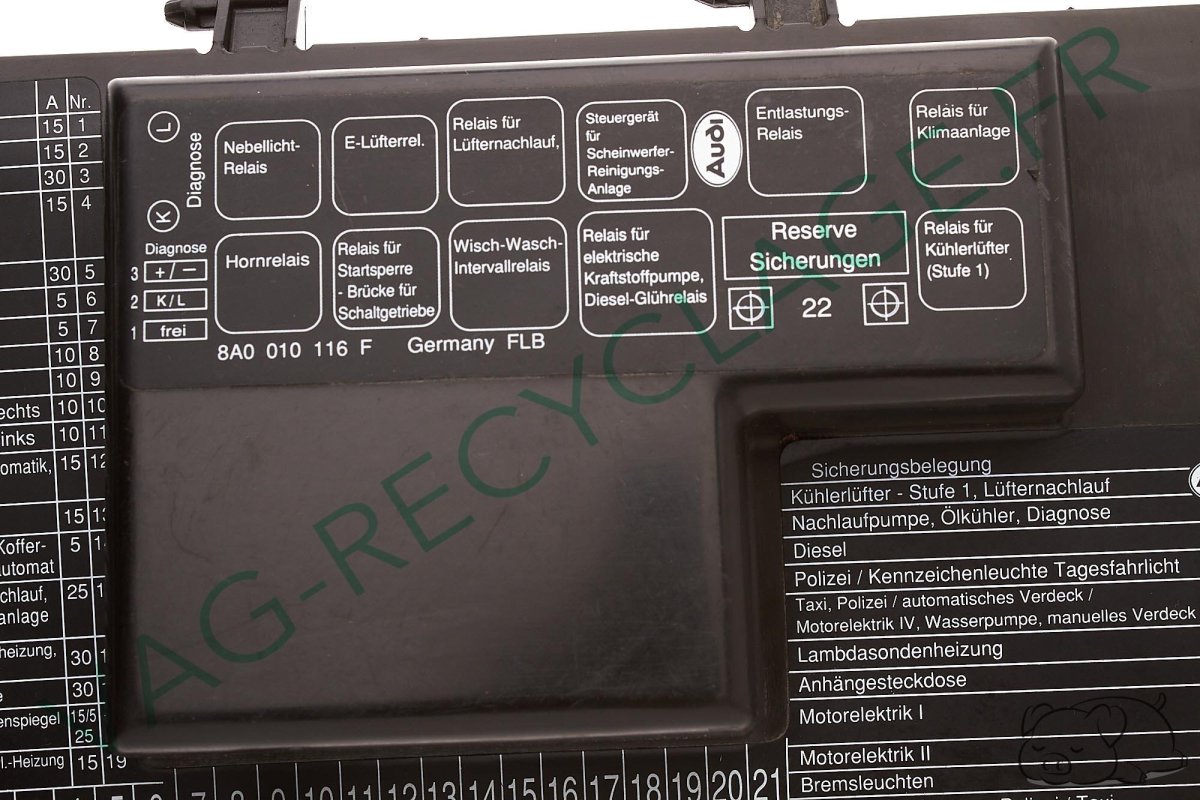 Couverture De Boîte à Fusibles Audi 8A0941801 - Pour 80/90 Typ89 B3 B4 Etc. - Occasion