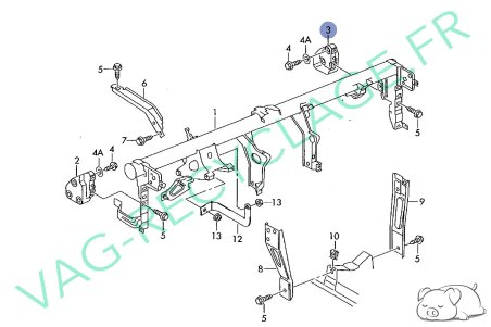 Support renfort tableau de bord droit 1J0419256B Audi A3 8L (noir métallisé) - Image 4