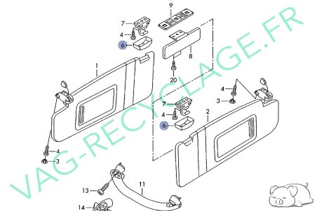 Cache crochet pare-soleil 3B0857563 Golf 4 Polo 4 Eos Lupo NewBeetle Sharan - Image 4