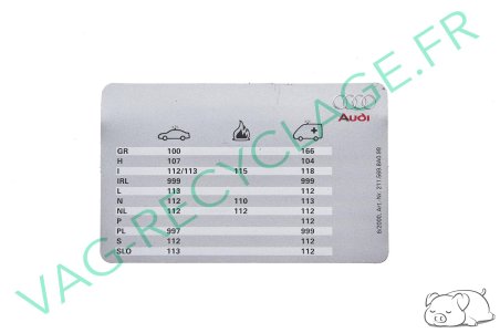 Carte numéros d'urgence europe 211.569.8A0.99 pour Audi A3 8L - Image 1