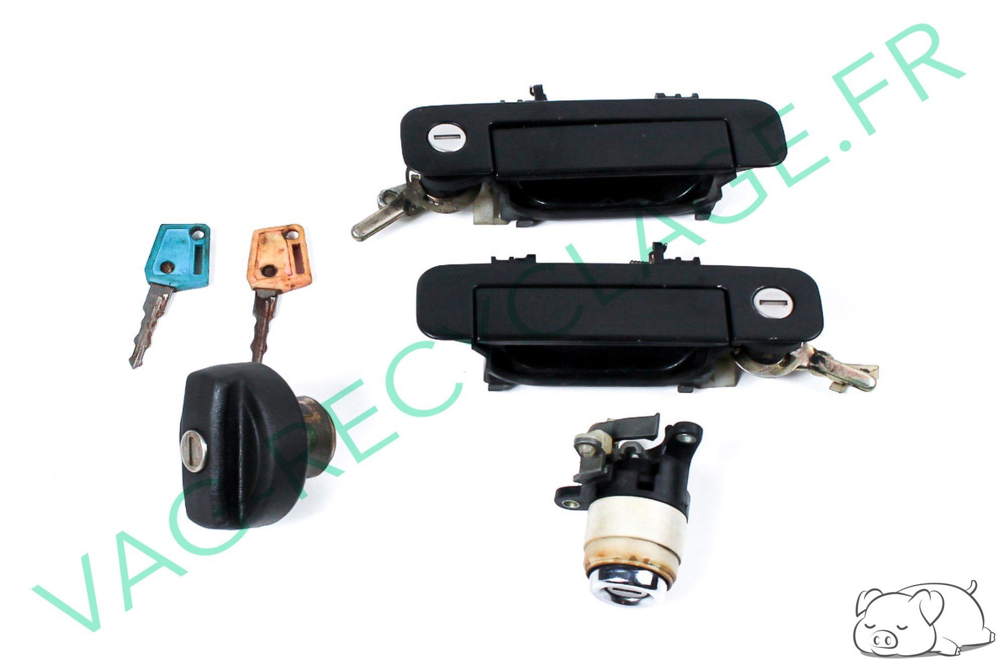Ensemble poignées + bouchon + serrure coffre + 2 clés Audi 80 B3 100 C3 200 C3 - Image 1