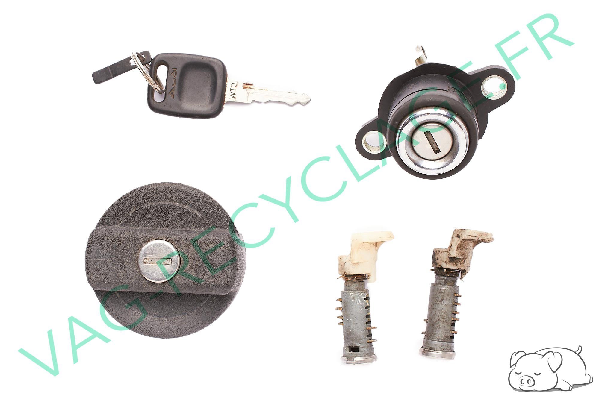 Ensemble serrure de coffre + 2 barillets + bouchon + 1 clé Audi 80 B2 100 C3 - Image 1